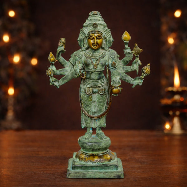 Brass Fine Green patina Brahma Standing Sculpture (Height :15.5 Inches)