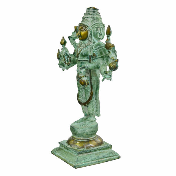 Brass Fine Green patina Brahma Standing Sculpture (Height :15.5 Inches) Entryway Setting