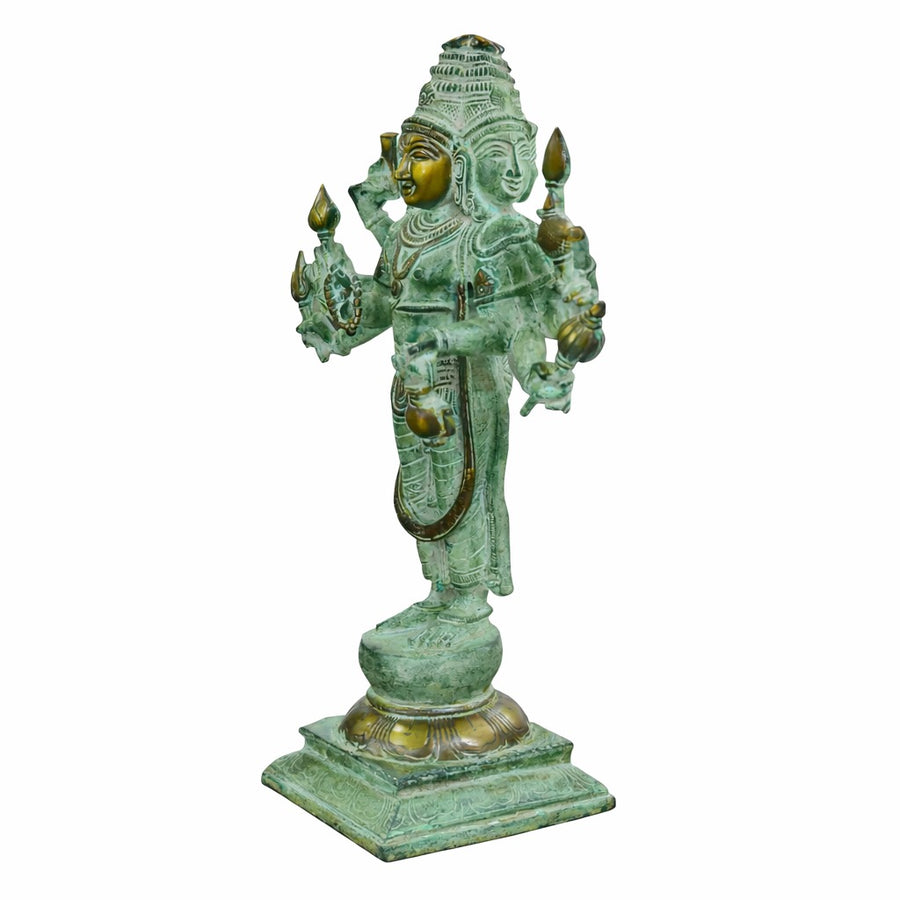 Brass Fine Green patina Brahma Standing Sculpture (Height :15.5 Inches) Craft Detail