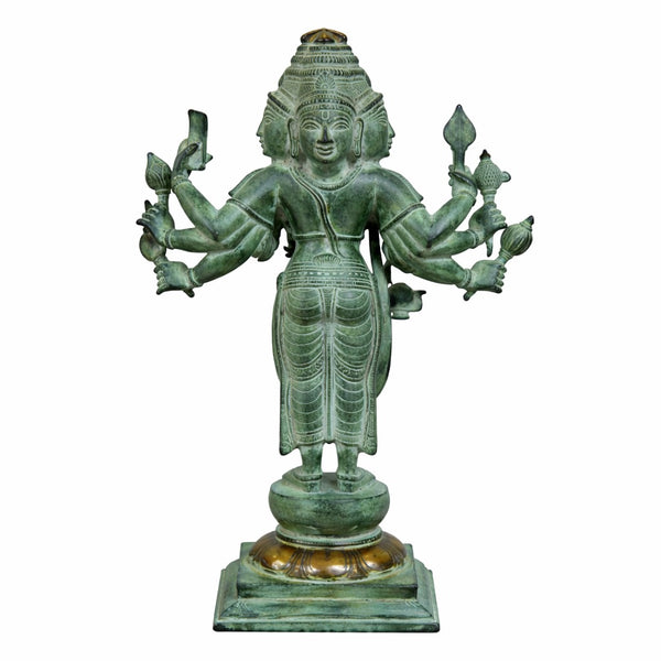 Brass Fine Green patina Brahma Standing Sculpture (Height :15.5 Inches) Study Setting