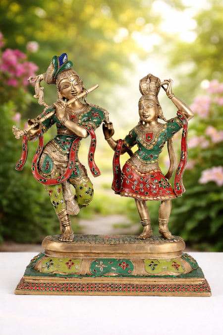 Superfine Brass multicolour Radha Krishna dancing Idols (Height :18 Inches)