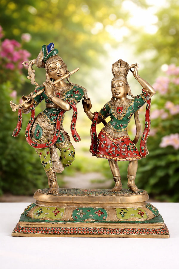 Superfine Brass multicolour Radha Krishna dancing Idols (Height :18 Inches)