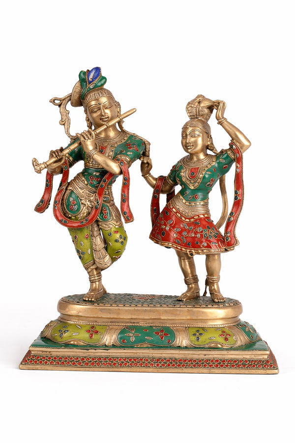 Superfine Brass multicolour Radha Krishna dancing Idols (Height :18 Inches) Entryway Setting