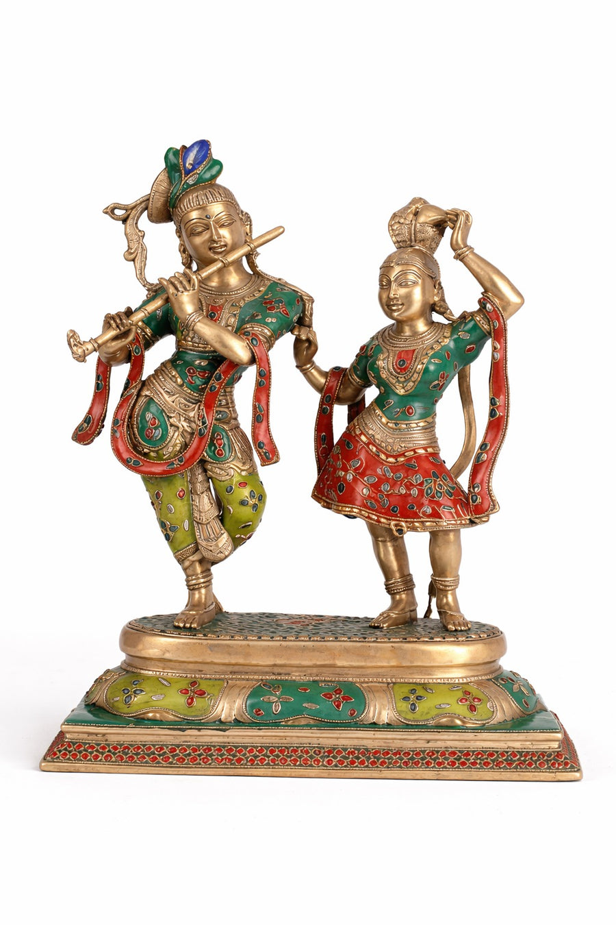 Superfine Brass multicolour Radha Krishna dancing Idols (Height :18 Inches) Craft Detail