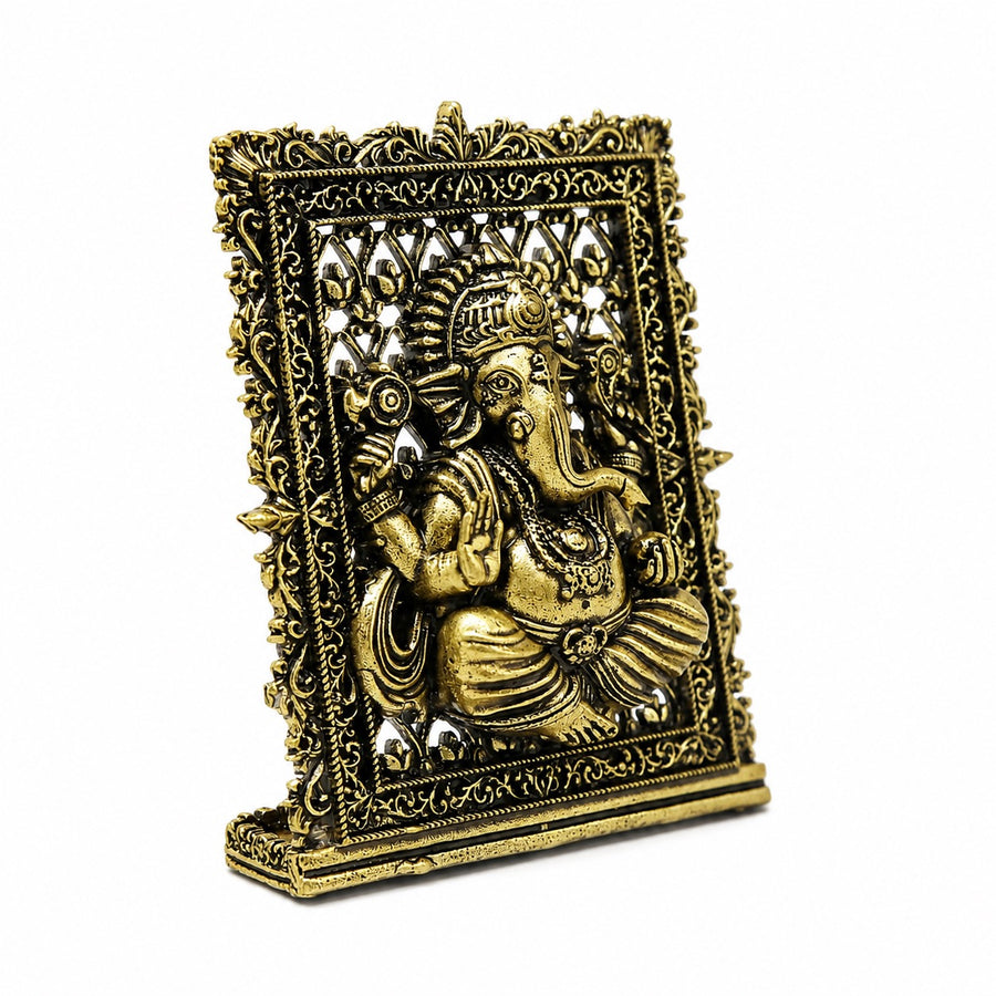 Superfine Brass Ganesh Panel with Fine Detailing – Perfect for Car Dashboard (Height:3 Inches) Craft Detail