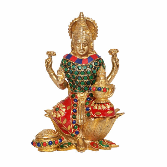 Brass Goddess Lakshmi Idol with Arch Frame & Kalash Pots – Decorative Statue for Puja, Temple, Home & Office (Height :7 Inches)