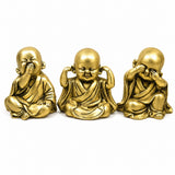 Brass seated monk sculpture set, smooth gold finish, hands in prayer pose