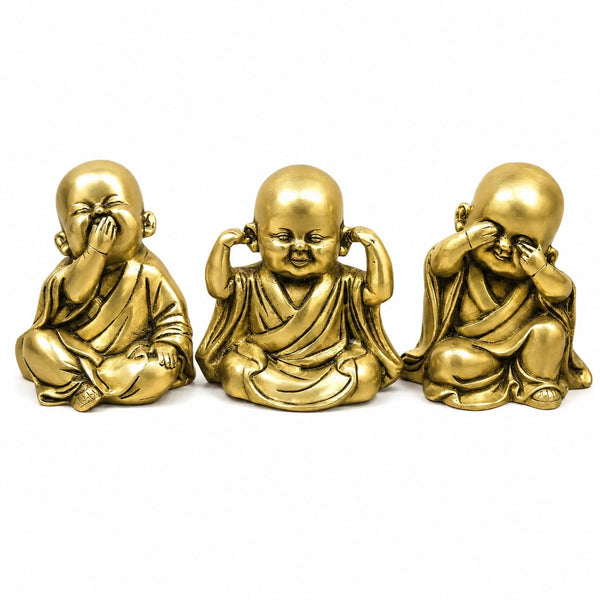 Brass Wise Monks Seated , Smooth Finish Sculpture (Height:5 Inches)