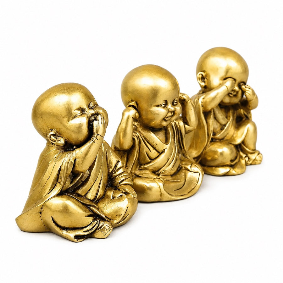 Brass Wise Monks Seated , Smooth Finish Sculpture (Height:5 Inches) Craft Detail