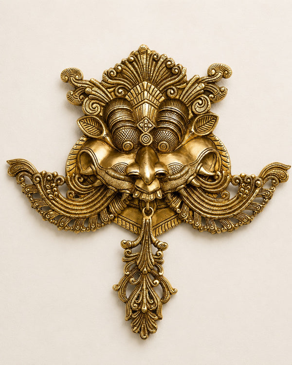 Brass Superfine Large Yali Kirtimukha Wall Hanging – Golden Tone Nazarbattu for Home Décor  (Height: 18 Inches)