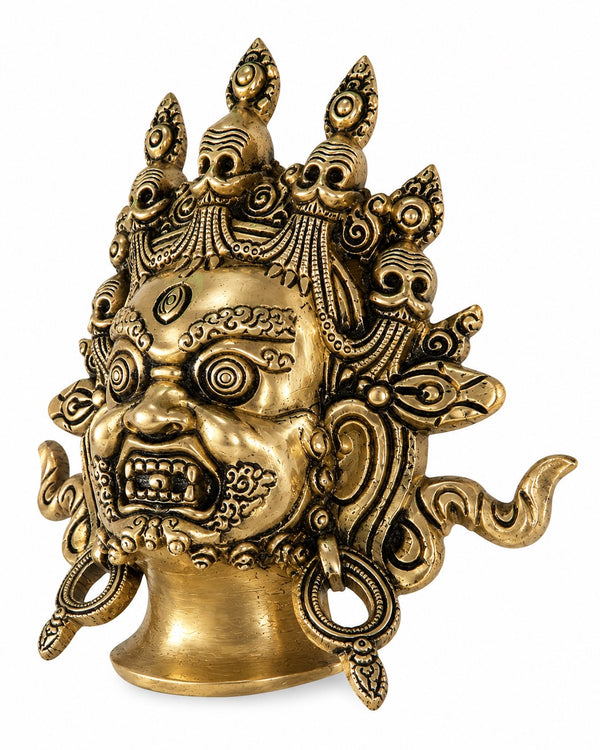 Brass Mahakaal Jambala Face Wall Hanging – Sacred Protective Mask for Home Décor (Height: 8 Inches) Study Setting