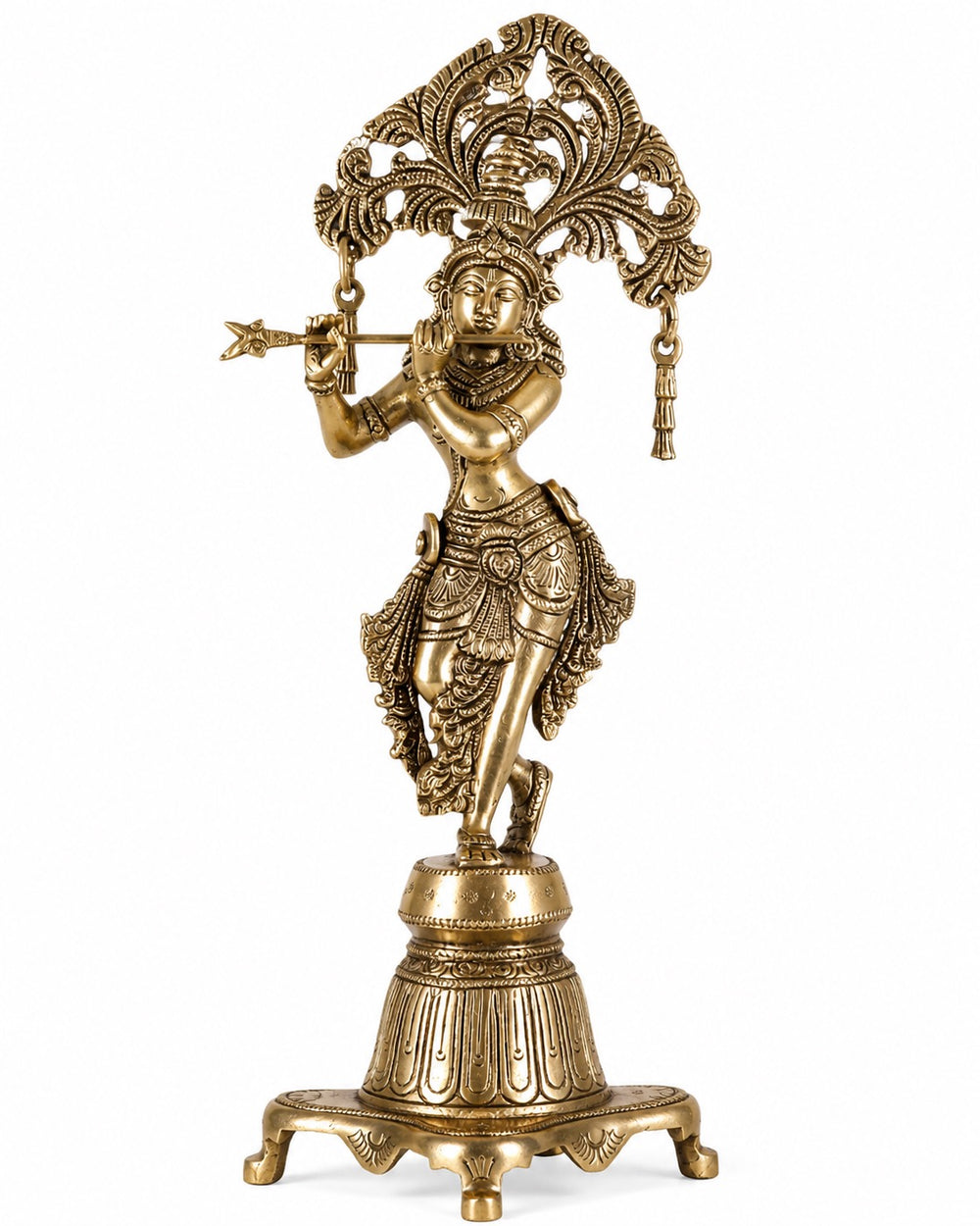 Pure Brass Krishna Bhagwan Idol – 14.5 Inch Decorative Sculpture (Height:14.5 Inches)