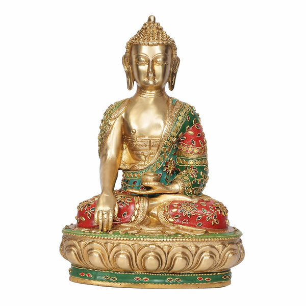 Brass Gautam Buddha Statue in Bhumisparsha Mudra – Handcrafted Spiritual Décor for Home, Office & Temple (Height :13 Inches) Study Setting