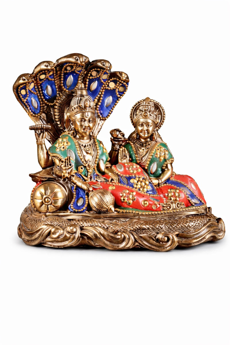 AONA Superfine Brass Lakshmi Narayana Vishnu Idol– Exquisite Divine Sculpture for Home & Temple Décor (Height :4 Inches)
