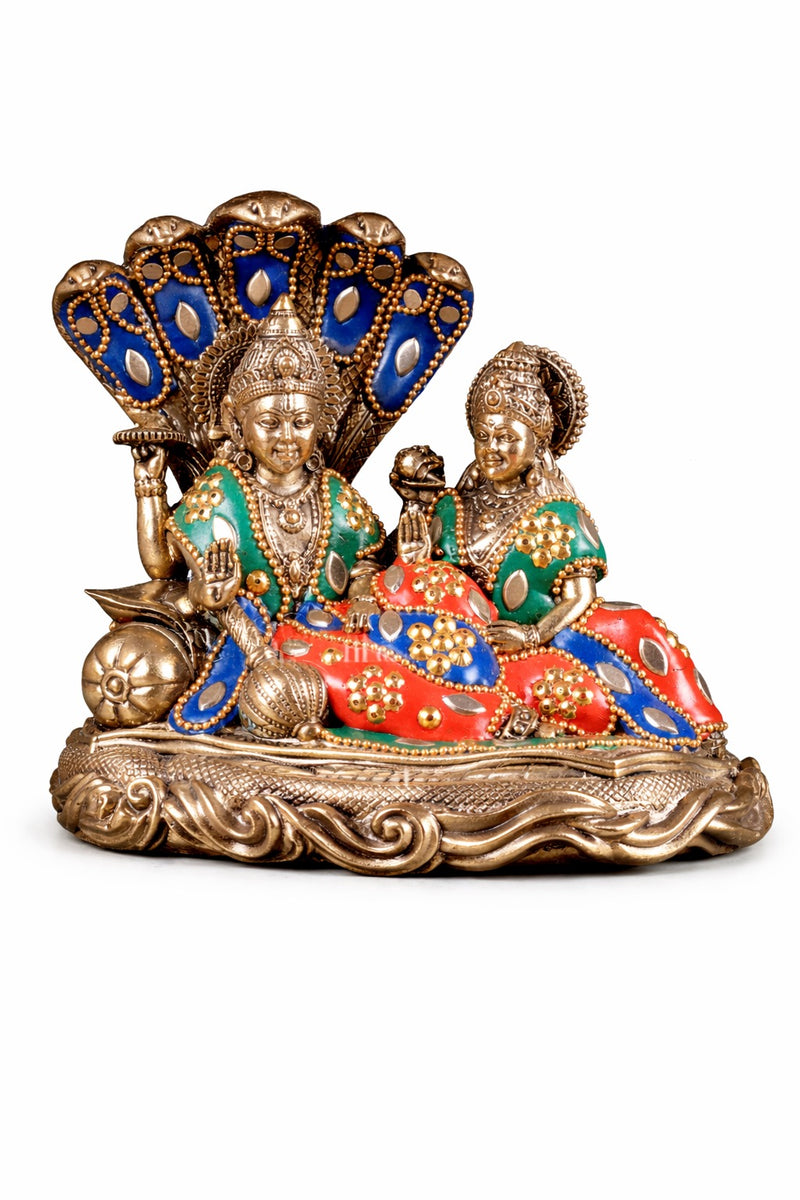 AONA Superfine Brass Lakshmi Narayana Vishnu Idol– Exquisite Divine Sculpture for Home & Temple Décor (Height :4 Inches)
