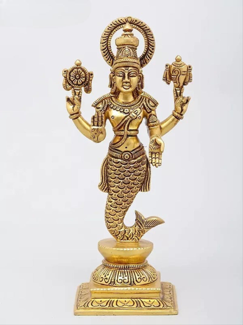 Brass Dashavatara of Lord Vishnu Sculpture | Set of Ten (Height 12 Inches)