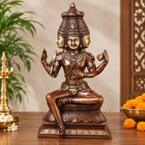 Brass Lord Brahma Ji Seated Idol, 4 Heads & 4 Arms, Antique Copper & Gold Finish, Hindu Deity Statue for Puja, Temple & Home Décor (Height: 16 Inches)