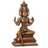 Brass Lord Brahma Ji Seated Idol, 4 Heads & 4 Arms, Antique Copper & Gold Finish, Hindu Deity Statue for Puja, Temple & Home Décor (Height: 16 Inches)