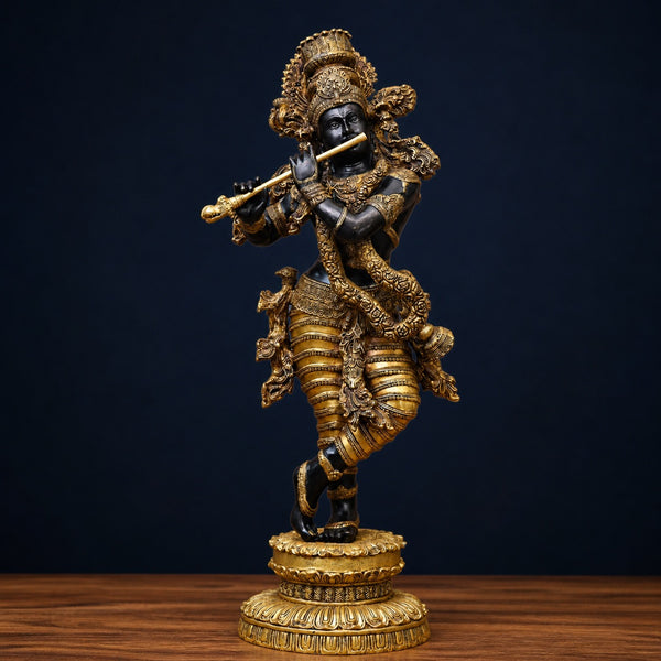 Handcrafted Brass Lord Krishna in Tribhangi Posture - Large Idol (Height: 46 Inches)