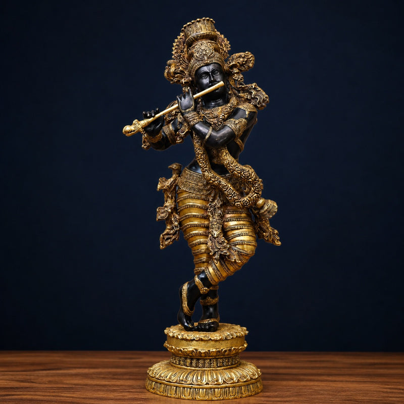 AONA Handcrafted Brass Lord Krishna in Tribhangi Posture - Large Idol