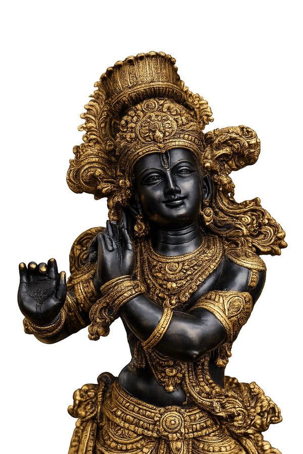 Handcrafted Brass Lord Krishna in Tribhangi Posture - Large Idol (Height: 46 Inches) Entryway Setting