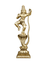 Golden Krishna idol standing on Sheshnag, ornate brass finish, 29.5 in tall