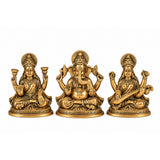 Lakshmi Ganesh Saraswati Brass Statues – Hindu Deity Idols for Good Luck, Wealth, Wisdom & Arts – Laxmi Ganesh Saraswati Murti for Temple, Mandir & Home Décor (Height: 6 Inches)