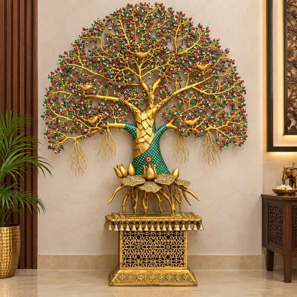 Handcrafted Brass Kalpvriksha Tree | Symbol of Wealth & Prosperity | Elegant Home & Office Décor (Height: 49 Inches) Entryway Setting