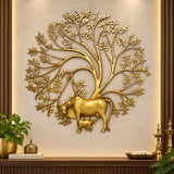 Brass Cow & Calf with Kalpvriksha Tree Wall Hanging | Decorative Wall Art for Home & Office Décor (Height: 44.8 Inches)