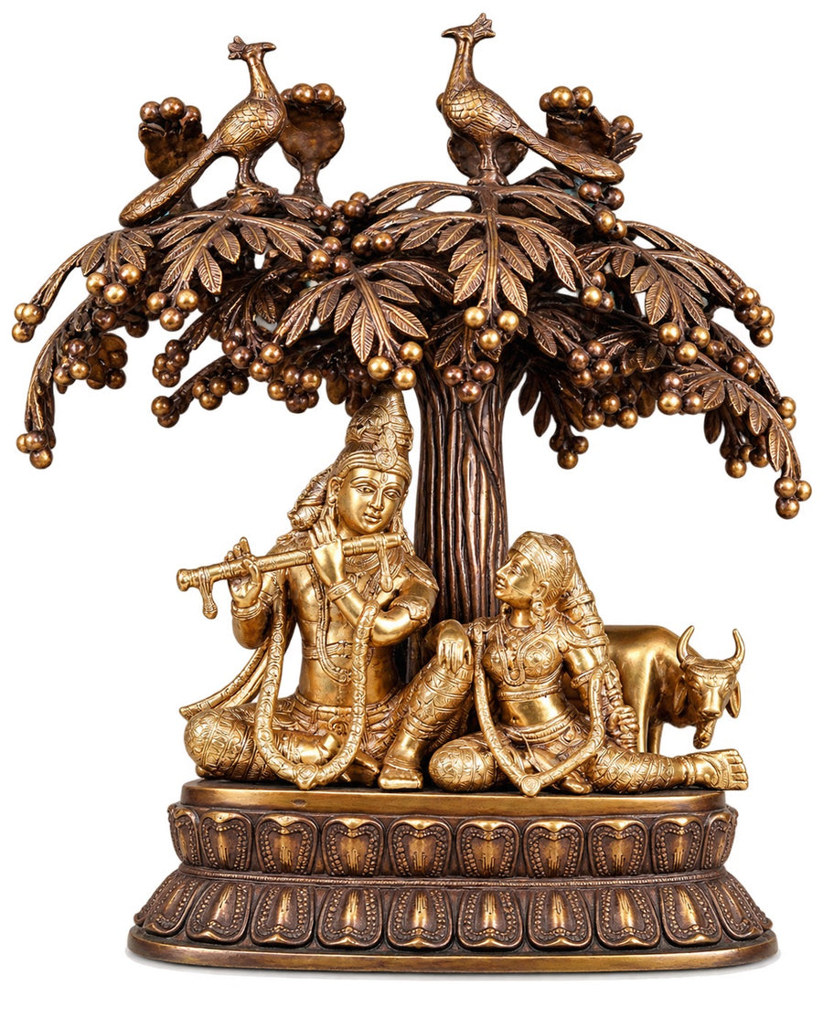 Brass Radha Krishna with Cow & Tree Wall Art | Traditional Decorative Wall Hanging for Home & Pooja Décor (Height: 24 Inches) Craft Detail