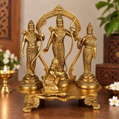 Brass Hindu deity statue set of four figures on arched base for home pooja decor