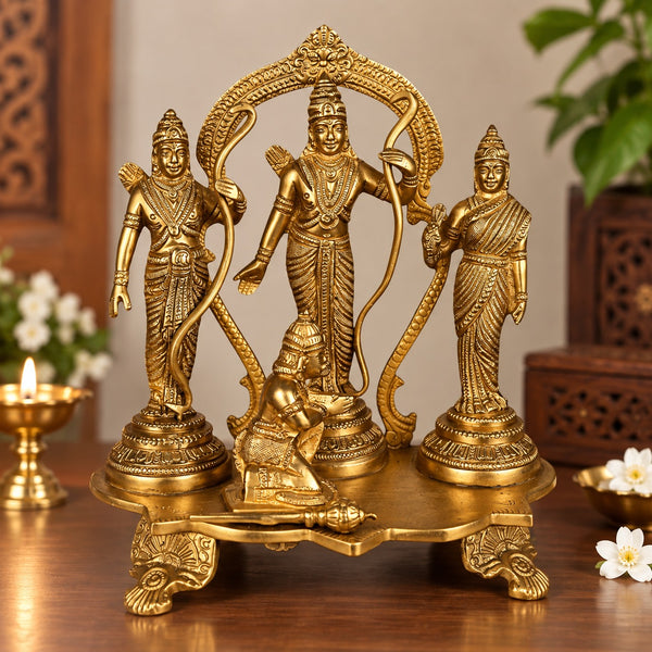 Brass Ram Darbar Statue – Lord Rama, Sita, Lakshmana & Hanuman | Traditional Hindu Deity Sculpture for Home Temple & Pooja Décor (Height: 7.5 Inches)