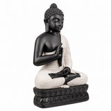 Polyresin Meditating Monk Buddha Idol for Home Décor | Black & Off-White Buddha Statue for Peace & Serenity (Height: 18 Inches)