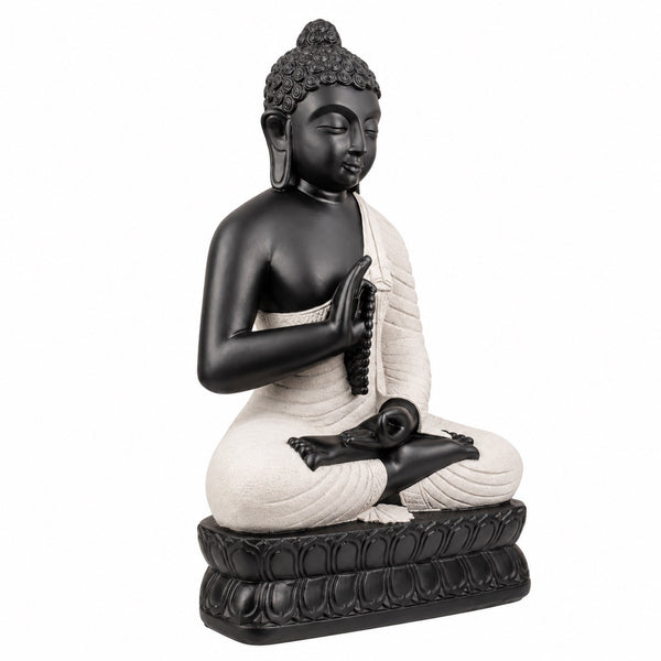 Polyresin Meditating Monk Buddha Idol for Home Décor | Black & Off-White Buddha Statue for Peace & Serenity (Height: 18 Inches) Study Setting