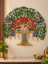 Brass Handcrafted Kalpavriksha Tree Statue with Detailed Inlay Work (Height: 24.41 Inches)
