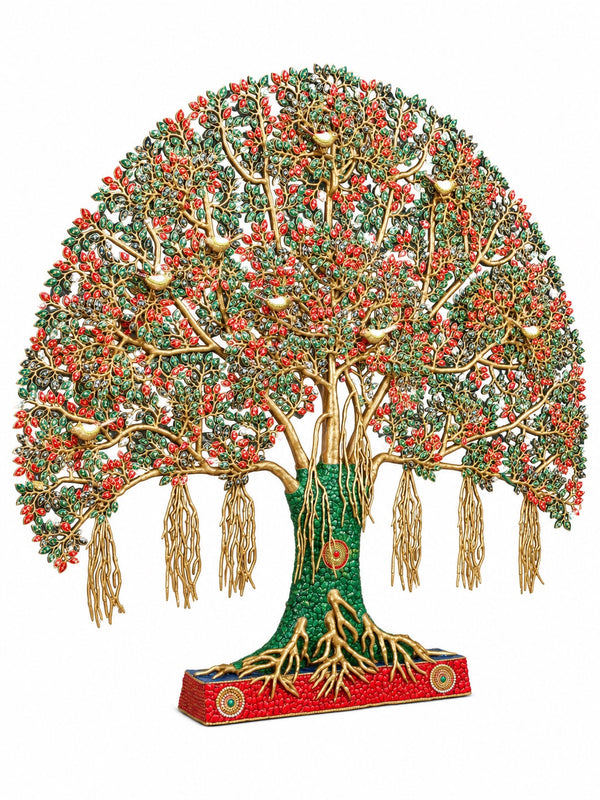 Handcrafted Brass Kalpavriksha Tree Statue (Height: 57.48 Inches) Study Setting