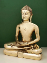 Superfine brass Jain Bhagwan figure, side view, lotus seat and meditating hands