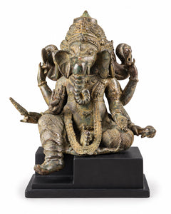 Bronze Antique-Style Indonesian Three-Faced Ganesha Idol (Height: 12 Inches)