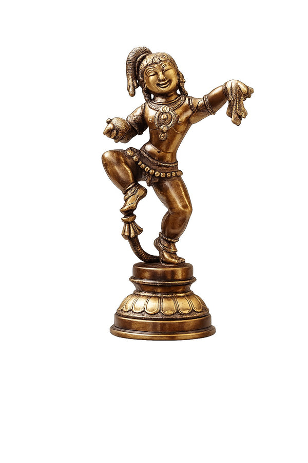Brass Little Krishna Dancing Statue (Bala Krishna Murti) (Height: 12 Inches)