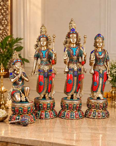 Brass Ram Darbar Set with Multicolour Finish | Superfine Handcrafted Idols (Height: 24 Inches)