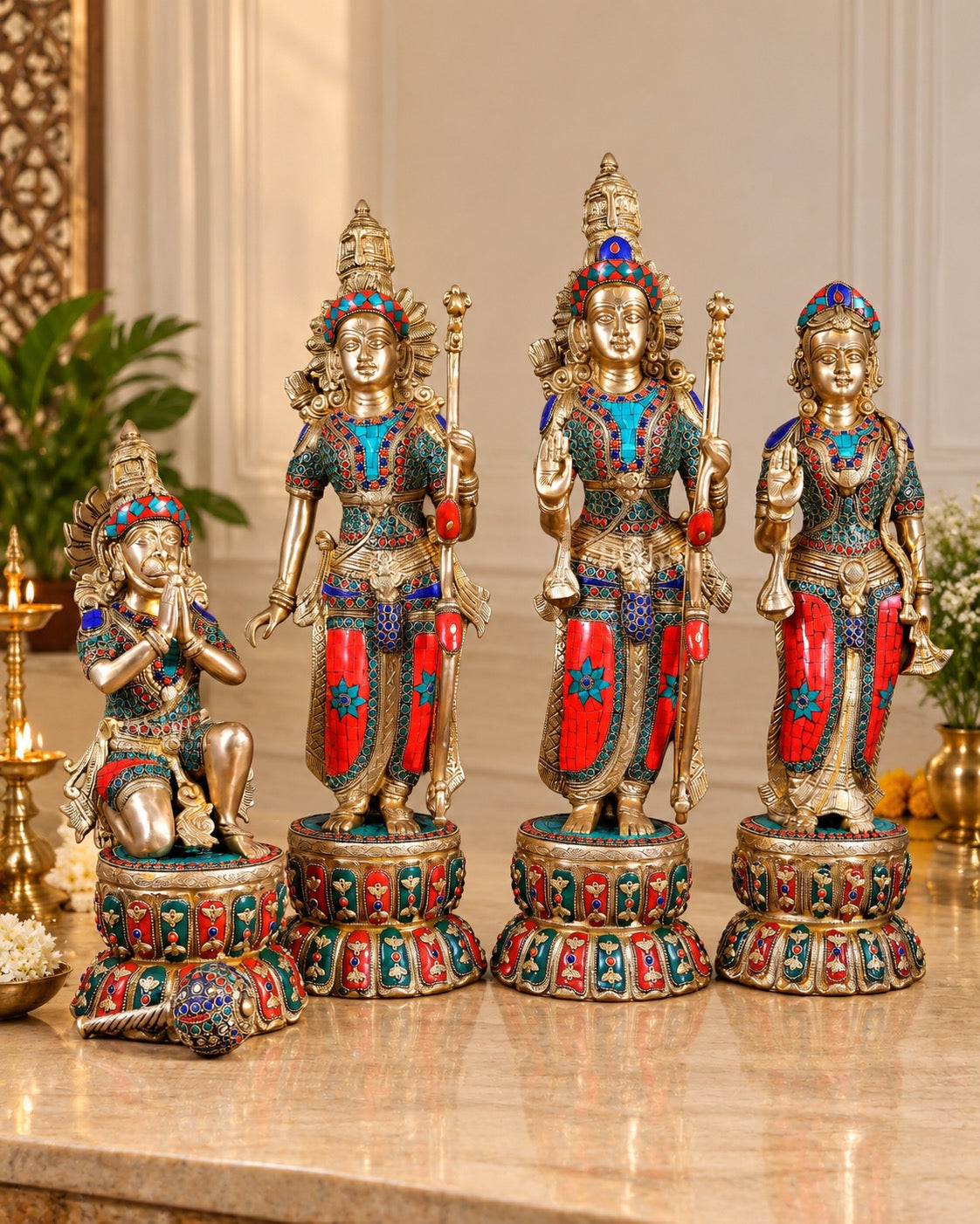 Brass Ram Darbar Set with Multicolour Finish | Superfine Handcrafted Idols (Height: 24 Inches)