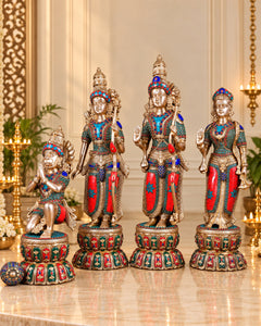 Brass Ram Darbar Set with Multicolour Finish | Superfine Handcrafted Idols (Height: 24 Inches)