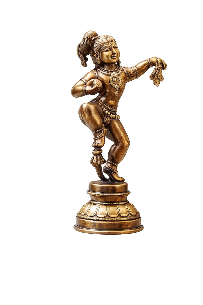 Brass Little Krishna Dancing Statue (Bala Krishna Murti) (Height: 12 Inches)