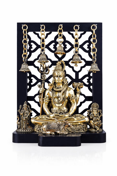 Superfine Brass Shiva with Kartikeya & Ganesha Idol (Height :12 Inches)