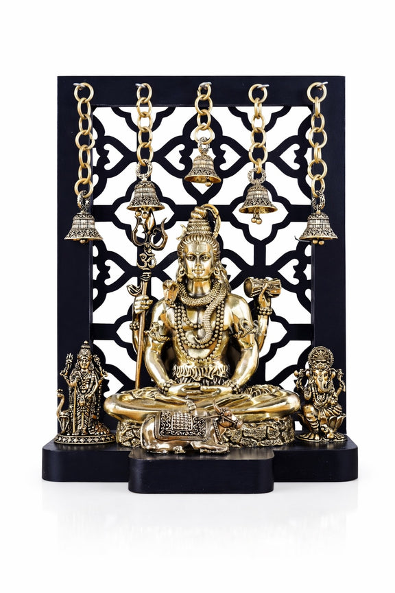AONA Brass Shiva with Kartikeya & Ganesha Idol