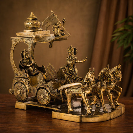Brass Krishna Arjuna Rath Sculpture (Height:8.5 Inches)