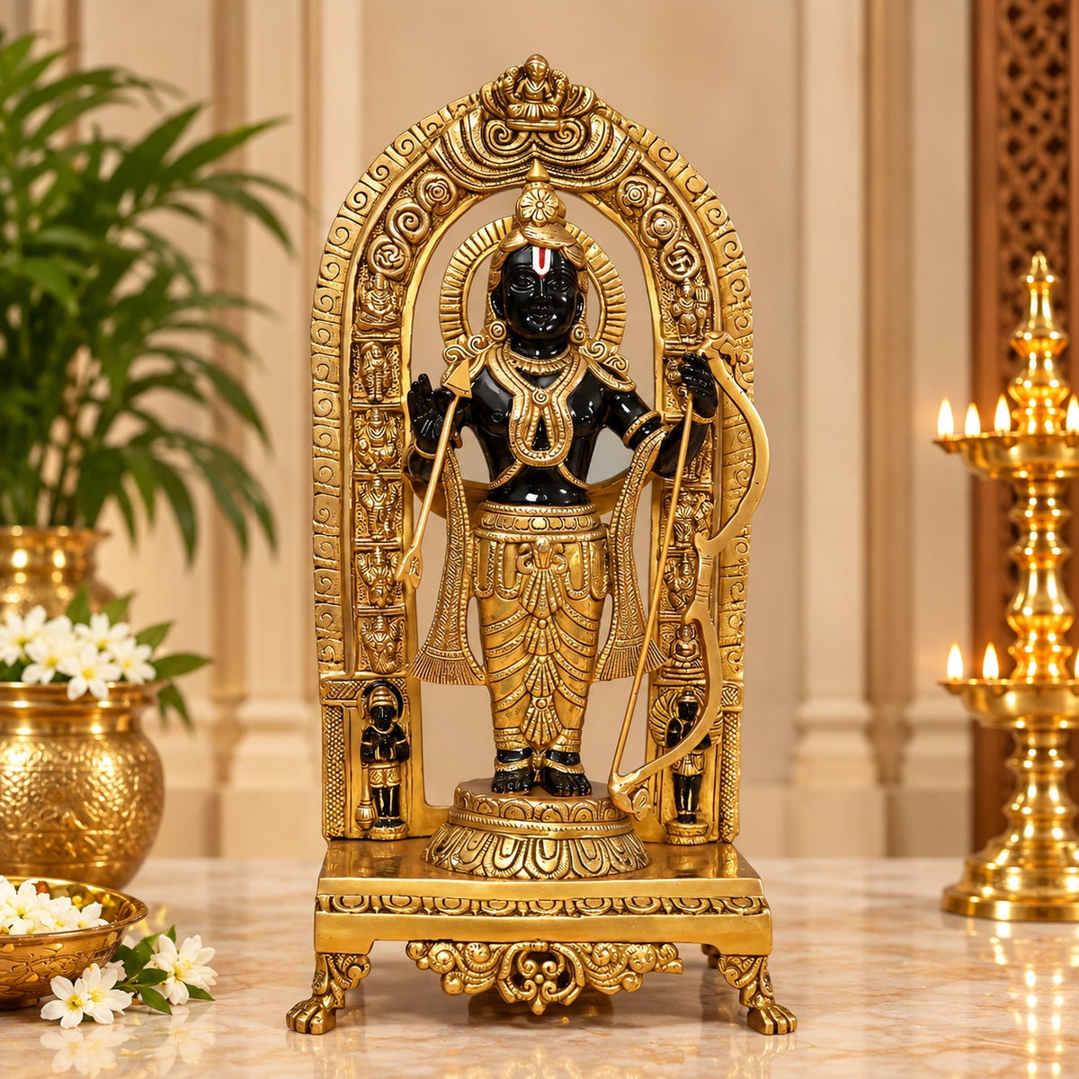 Black Finish Brass Ram Lalla Idol | Traditional Hindu God Statue for Home Temple & Décor (Height: 18 Inches)