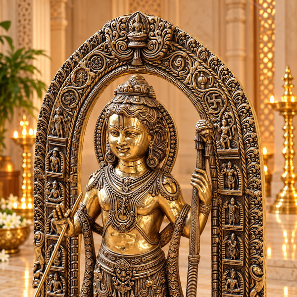 Brass Ayodhya Ram Lalla Idol | Grand Lord Ram Statue for Temple (Height: 53 Inches) Study Setting