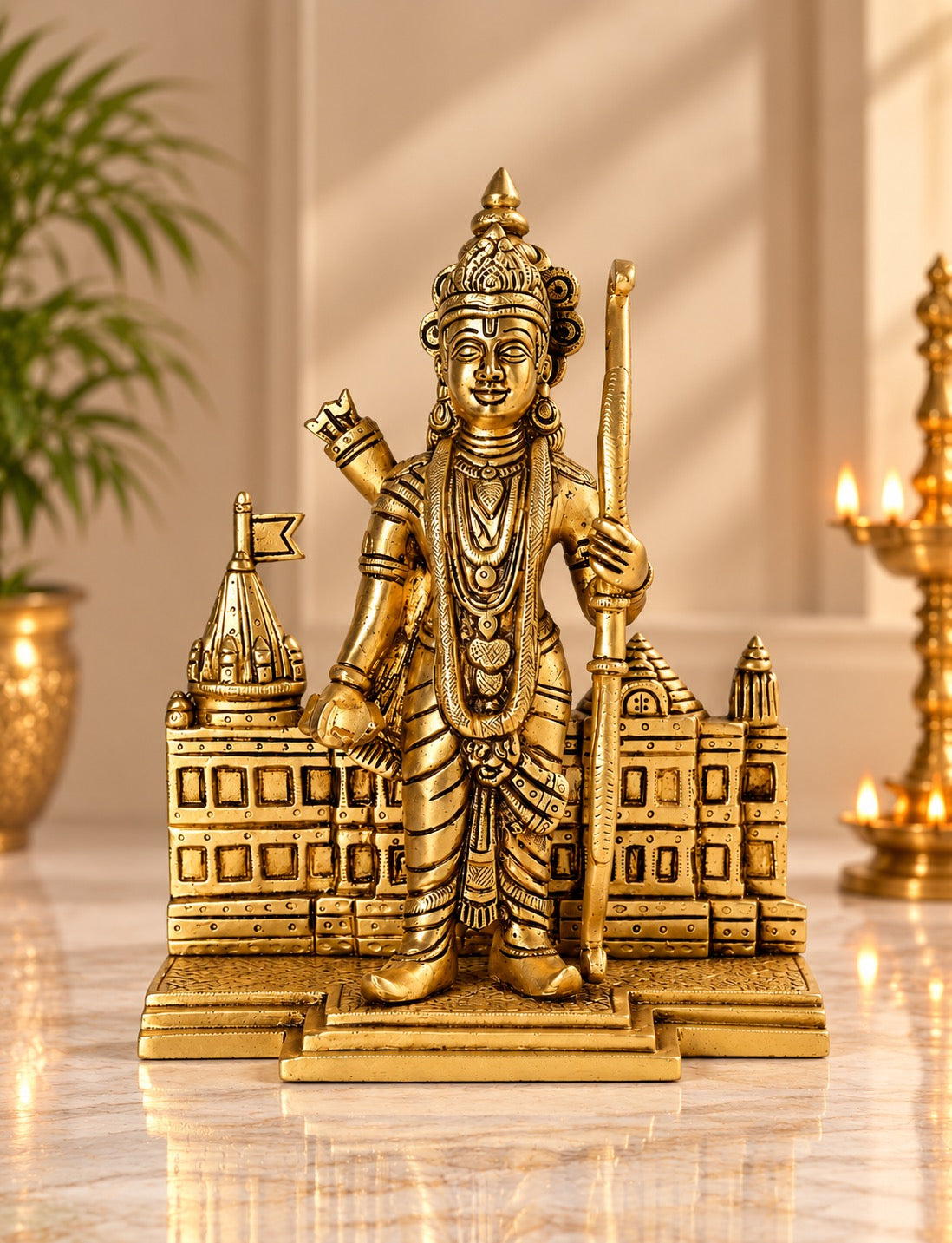 Pure Brass Standing Ram Idol | Detailed Lord Ram Statue (Height: 7.09 Inches)