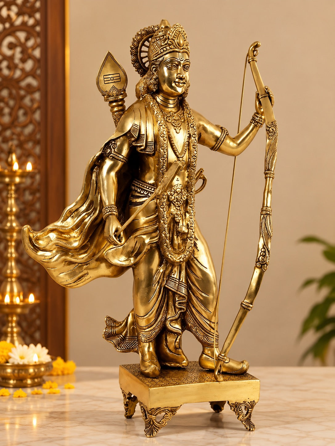 Pure Brass Ram Lalla Idol | Grand Detailed Lord Ram Statue (Height: 27 Inches)